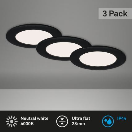 Brilo - SET od 3 LED ugradnih svjetala za kupaonicu FLAT LED/6W/230V IP44 crna