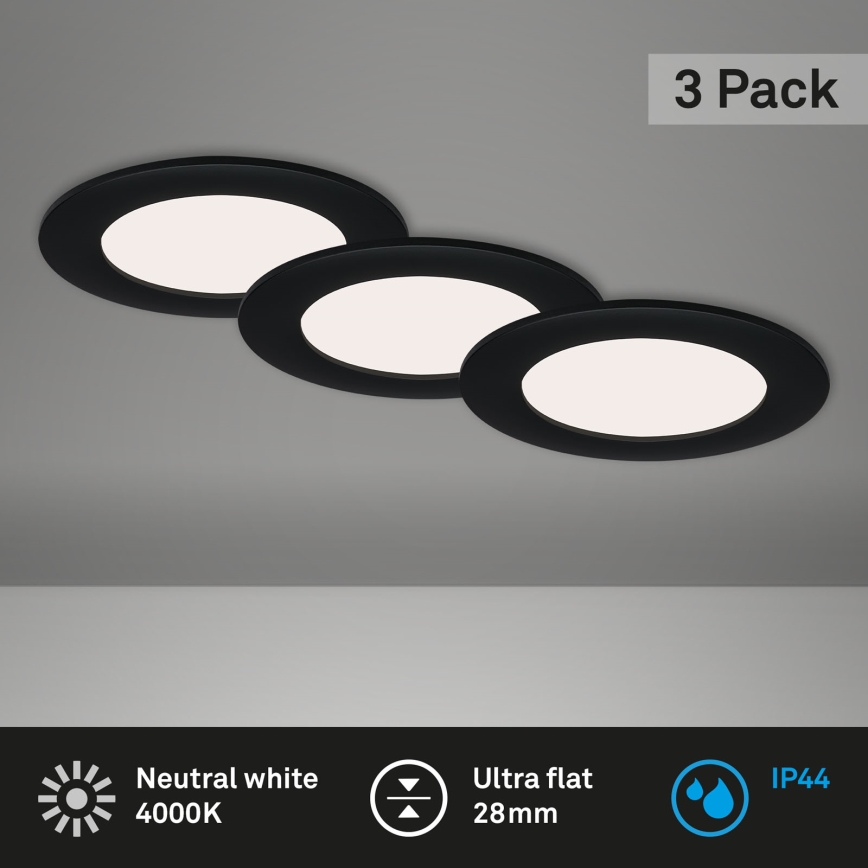 Brilo - SET od 3 LED ugradnih svjetala za kupaonicu FLAT LED/6W/230V IP44 crna