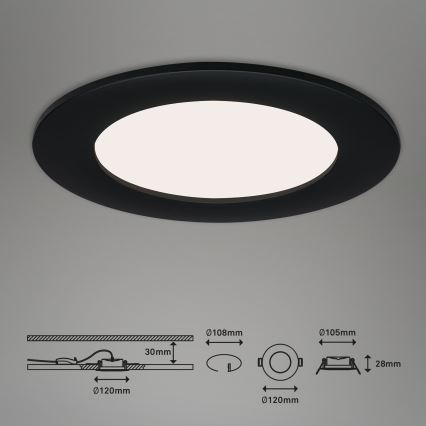 Brilo - SET od 3 LED ugradnih svjetala za kupaonicu FLAT LED/6W/230V IP44 crna