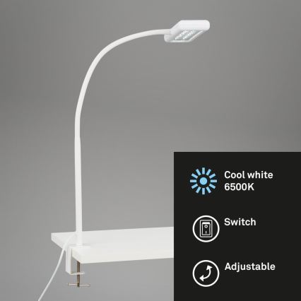 Brilo - LED Fleksibilna stolna lampa s kopčom TRASNA LED/7,5W/230V bijela