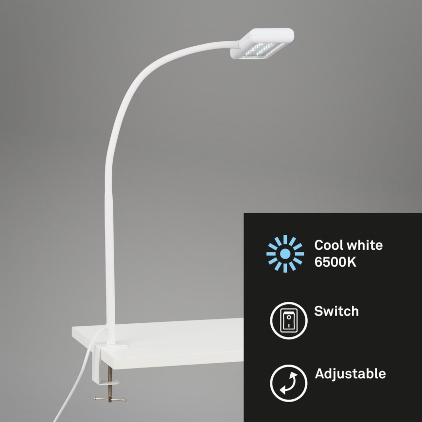 Brilo - LED Fleksibilna stolna lampa s kopčom TRASNA LED/7,5W/230V bijela