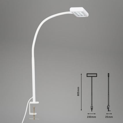 Brilo - LED Fleksibilna stolna lampa s kopčom TRASNA LED/7,5W/230V bijela