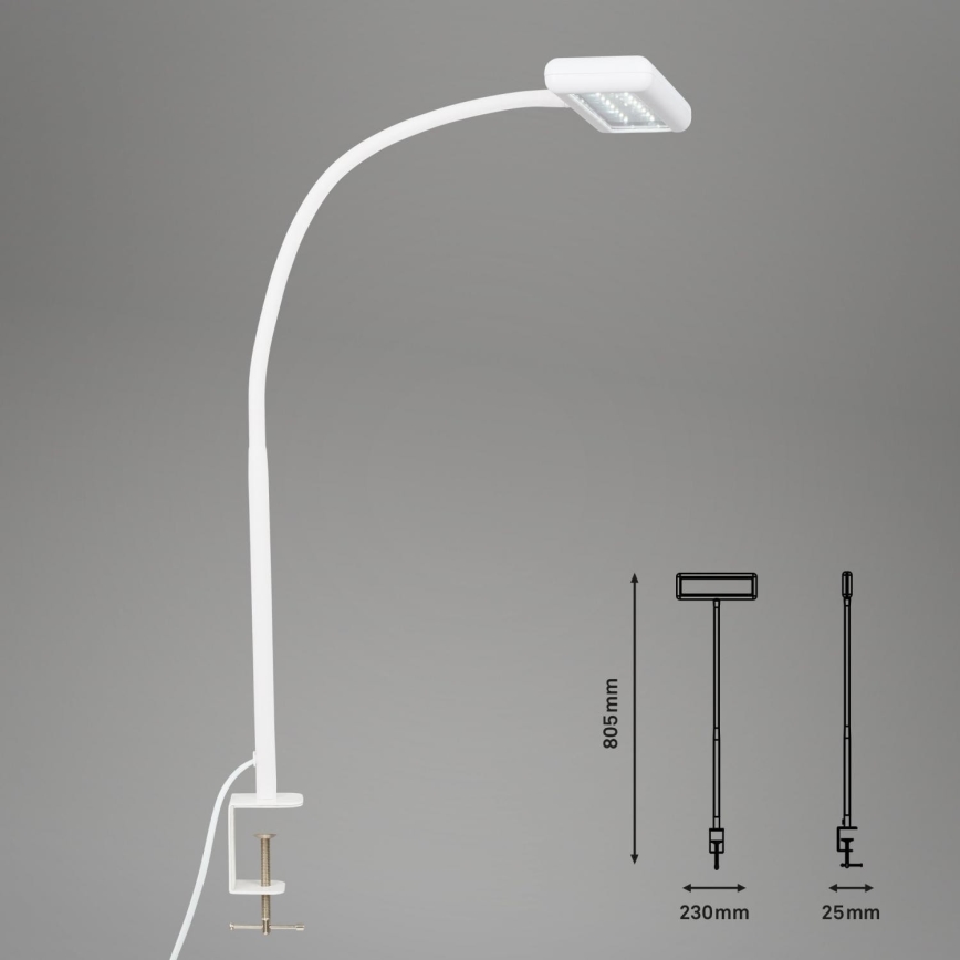 Brilo - LED Fleksibilna stolna lampa s kopčom TRASNA LED/7,5W/230V bijela
