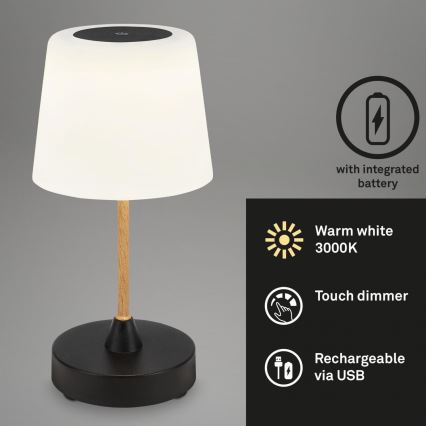Brilo - LED Prigušiva punjiva vanjska stolna lampa COMPA LED/3W/5V IP44 kaučukovac crna/bijela