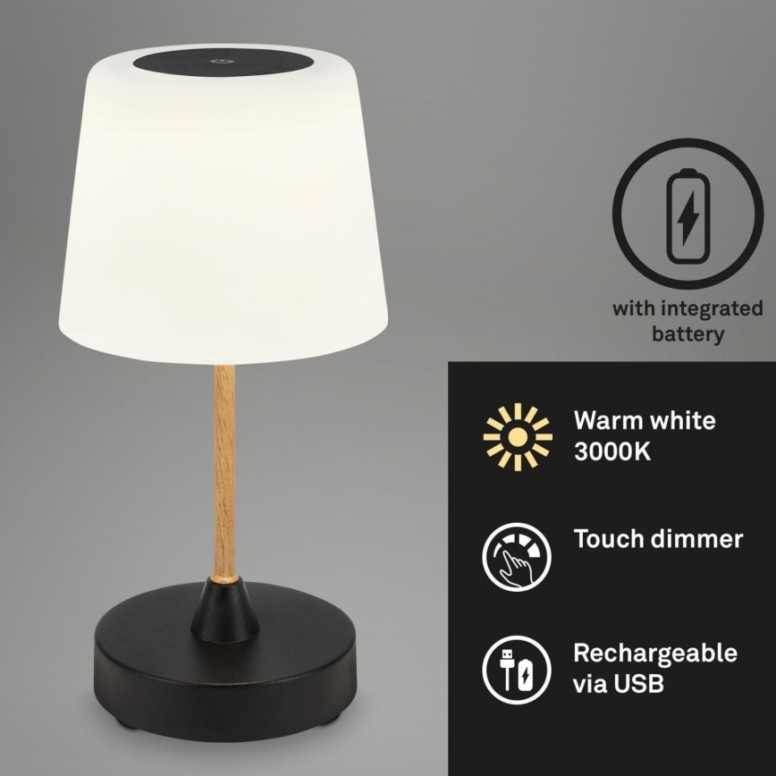 Brilo - LED Prigušiva punjiva vanjska stolna lampa COMPA LED/3W/5V IP44 kaučukovac crna/bijela