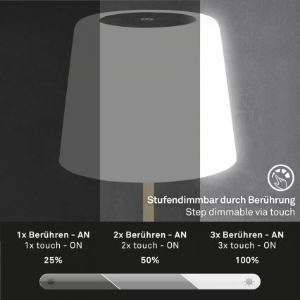 Brilo - LED Prigušiva punjiva vanjska stolna lampa COMPA LED/3W/5V IP44 kaučukovac crna/bijela
