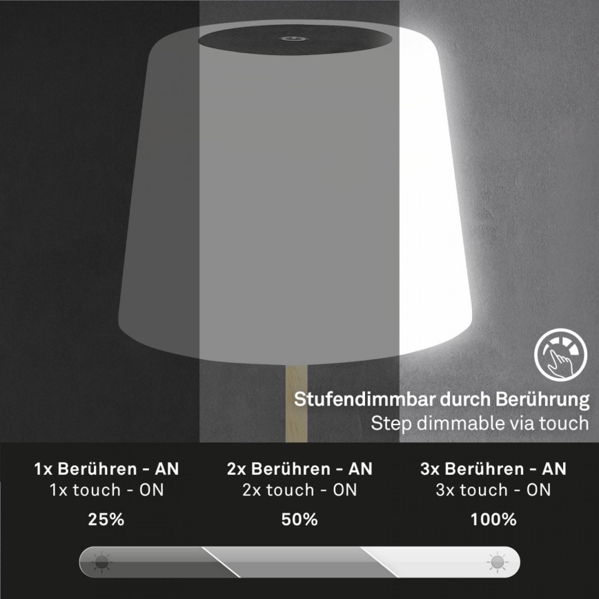 Brilo - LED Prigušiva punjiva vanjska stolna lampa COMPA LED/3W/5V IP44 kaučukovac crna/bijela