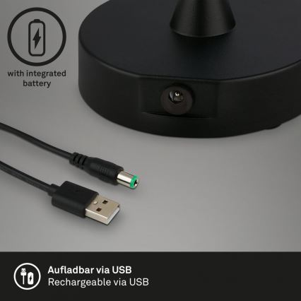 Brilo - LED Prigušiva punjiva vanjska stolna lampa COMPA LED/3W/5V IP44 kaučukovac crna/bijela