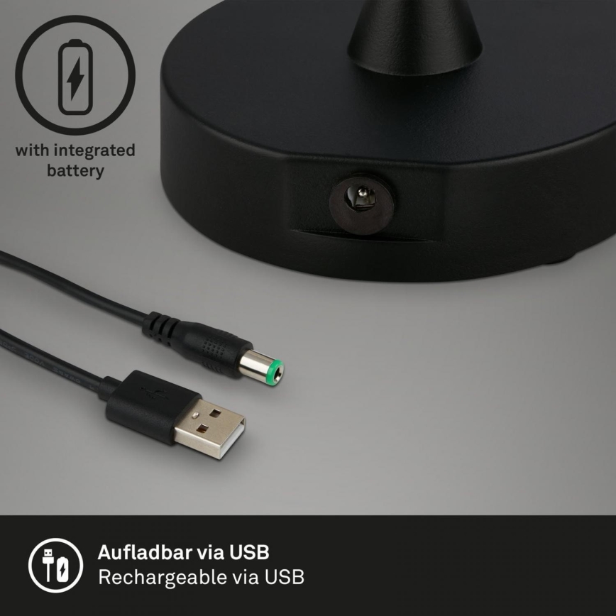 Brilo - LED Prigušiva punjiva vanjska stolna lampa COMPA LED/3W/5V IP44 kaučukovac crna/bijela