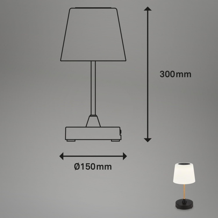 Brilo - LED Prigušiva punjiva vanjska stolna lampa COMPA LED/3W/5V IP44 kaučukovac crna/bijela
