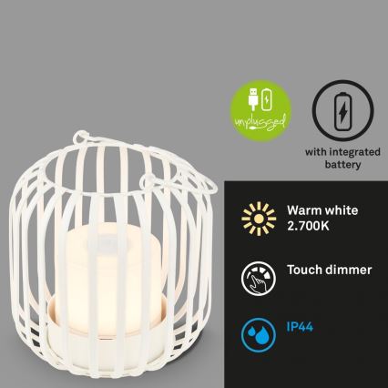 Brilo - LED Prigušiva punjiva vanjska stolna lampa LED/2W/5V IP44 bijela