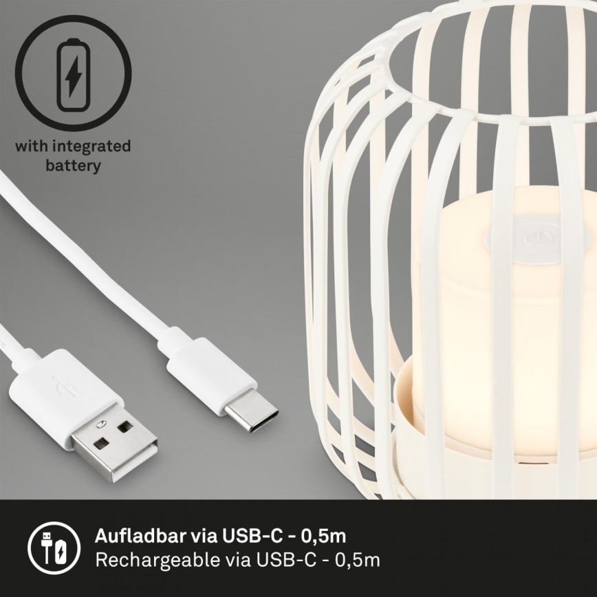 Brilo - LED Prigušiva punjiva vanjska stolna lampa LED/2W/5V IP44 bijela