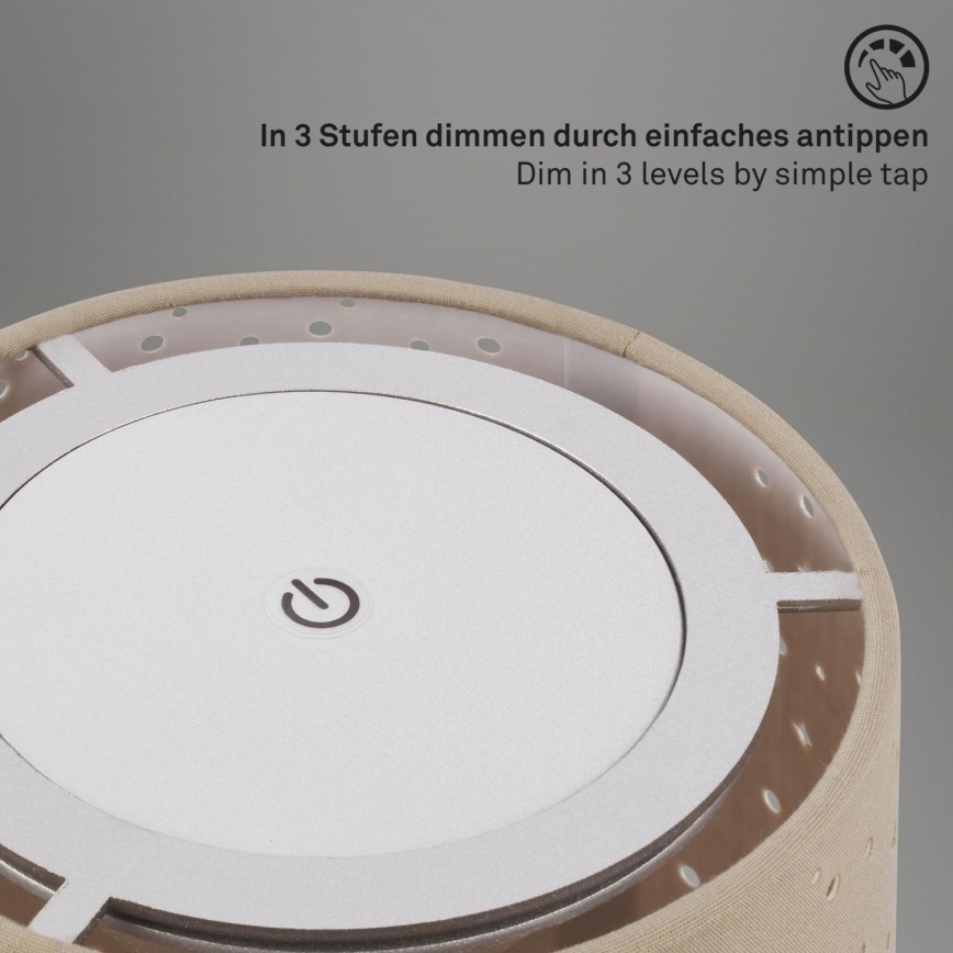 Brilo - LED Prigušiva punjiva vanjska stolna lampa LOLE LED/3W/5V 2000mAh IP44 srebrna/bež