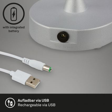 Brilo - LED Prigušiva punjiva vanjska stolna lampa LOLE LED/3W/5V 2000mAh IP44 srebrna/bež