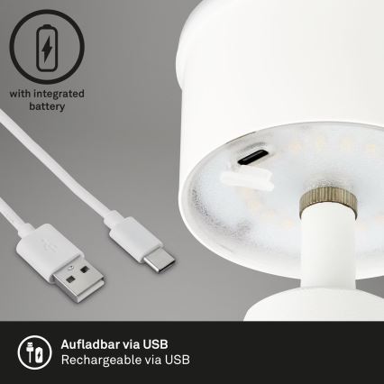 Brilo - LED Prigušiva punjiva vanjska stolna lampa LED/3,5W/5V IP44 bijela