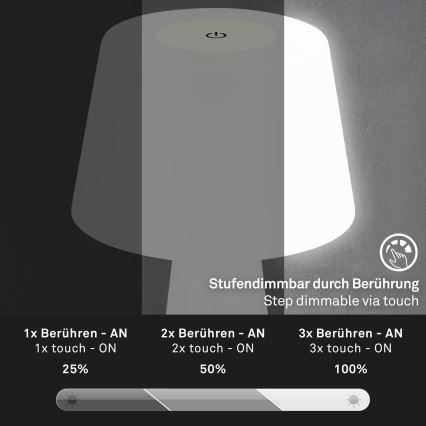 Brilo - LED Prigušiva punjiva vanjska stolna lampa LED/3,5W/5V IP44 bijela