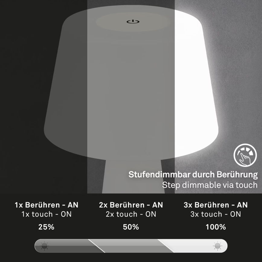 Brilo - LED Prigušiva punjiva vanjska stolna lampa LED/3,5W/5V IP44 bijela