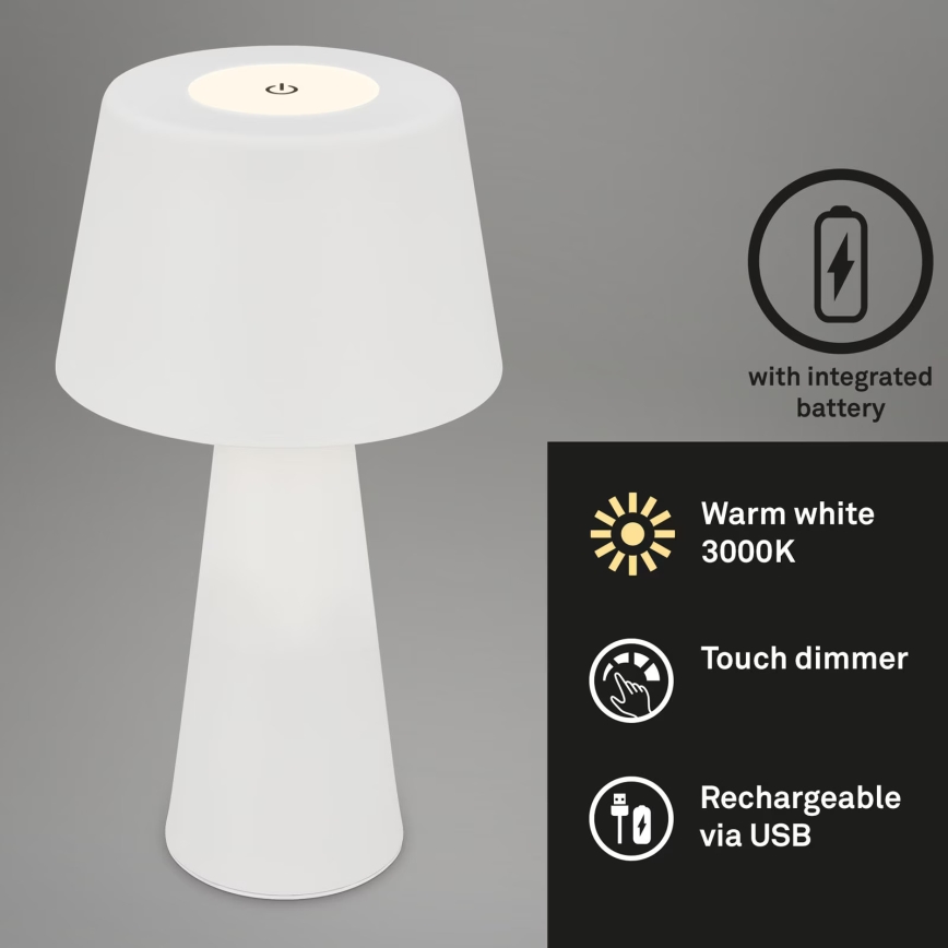 Brilo - LED Prigušiva punjiva vanjska stolna lampa LED/3,5W/5V IP44 bijela