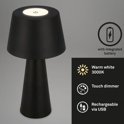 Brilo - LED Prigušiva punjiva vanjska stolna lampa LED/3,5W/5V IP44 crna