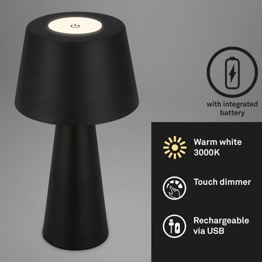 Brilo - LED Prigušiva punjiva vanjska stolna lampa LED/3,5W/5V IP44 crna