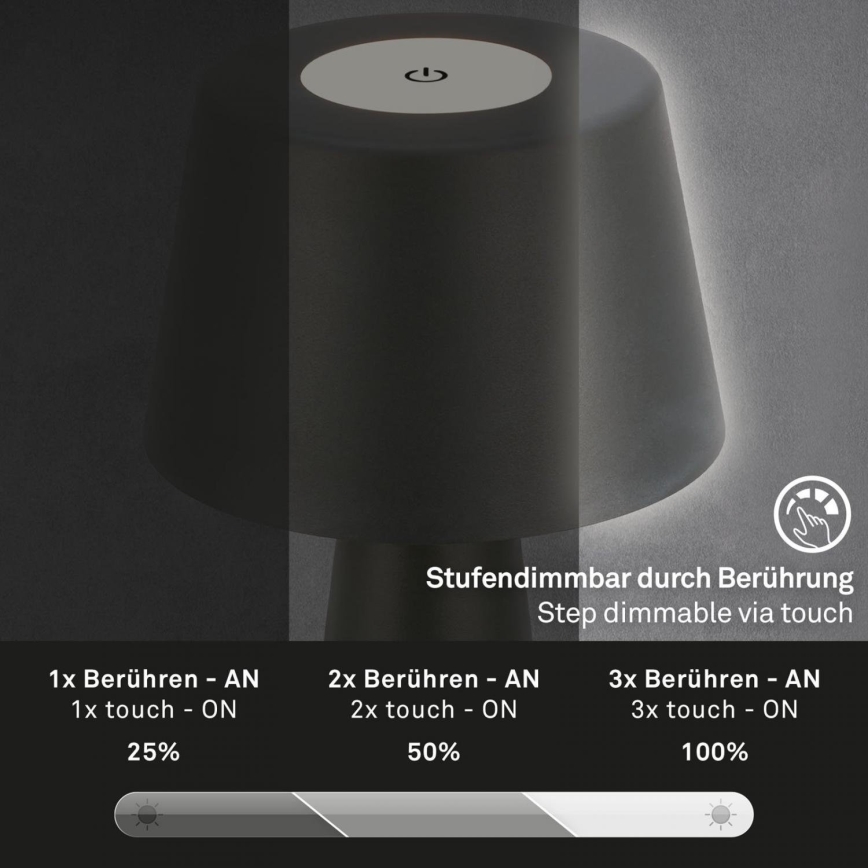 Brilo - LED Prigušiva punjiva vanjska stolna lampa LED/3,5W/5V IP44 crna