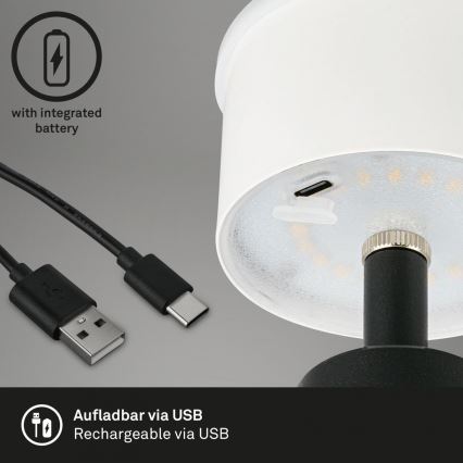 Brilo - LED Prigušiva punjiva vanjska stolna lampa LED/3,5W/5V IP44 crna