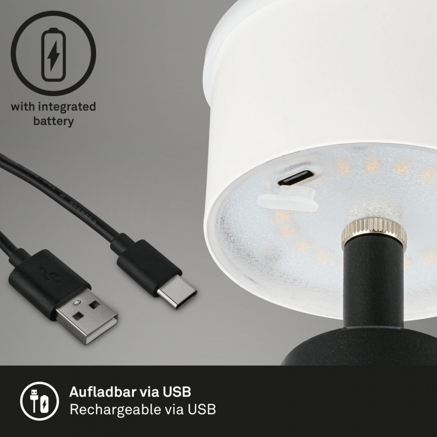 Brilo - LED Prigušiva punjiva vanjska stolna lampa LED/3,5W/5V IP44 crna