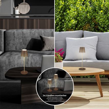 Brilo - LED s mogućnošću prigušivanja punjiva dodirna vanjska stolna lampa KIKI LED/2,6W/5V IP44 2600 mAh smeđa