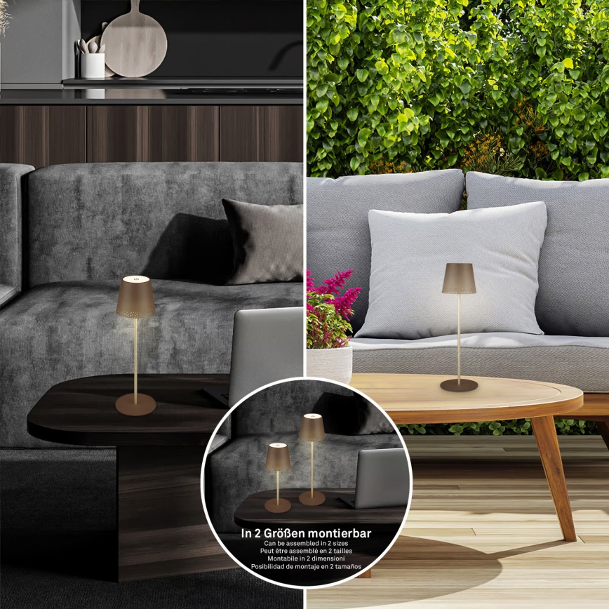 Brilo - LED s mogućnošću prigušivanja punjiva dodirna vanjska stolna lampa KIKI LED/2,6W/5V IP44 2600 mAh smeđa