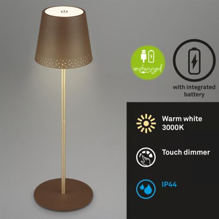 Brilo - LED s mogućnošću prigušivanja punjiva dodirna vanjska stolna lampa KIKI LED/2,6W/5V IP44 2600 mAh smeđa