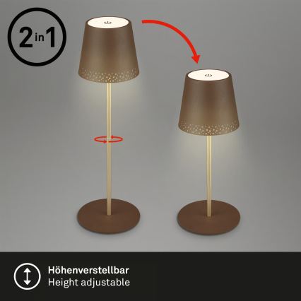 Brilo - LED s mogućnošću prigušivanja punjiva dodirna vanjska stolna lampa KIKI LED/2,6W/5V IP44 2600 mAh smeđa