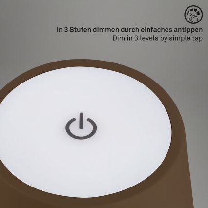 Brilo - LED s mogućnošću prigušivanja punjiva dodirna vanjska stolna lampa KIKI LED/2,6W/5V IP44 2600 mAh smeđa