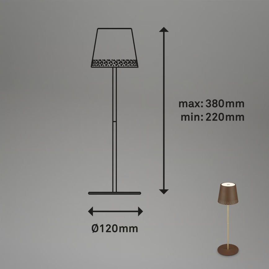 Brilo - LED s mogućnošću prigušivanja punjiva dodirna vanjska stolna lampa KIKI LED/2,6W/5V IP44 2600 mAh smeđa