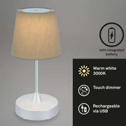 Brilo - LED vanjska stolna lampa s mogućnošću prigušivanja, punjiva LED/3W/5V IP44 srebrna/bež