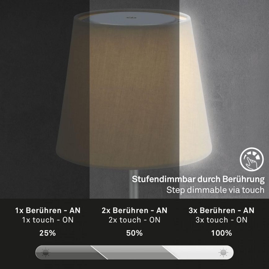 Brilo - LED vanjska stolna lampa s mogućnošću prigušivanja, punjiva LED/3W/5V IP44 srebrna/bež