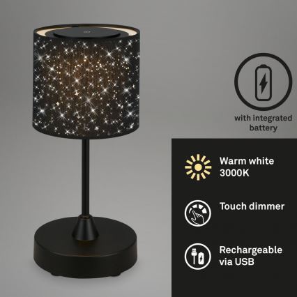 Brilo - LED vanjska stolna lampa s mogućnošću prigušivanja, punjiva LOLE LED/3W/5V 2000mAh IP44 crna