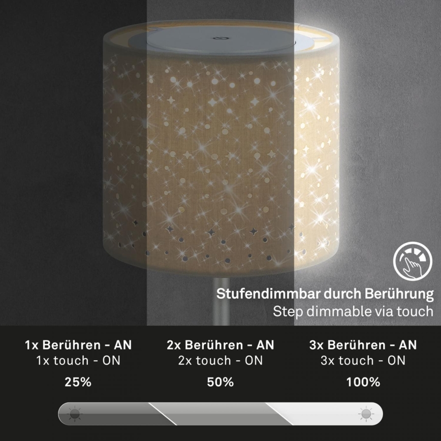 Brilo - LED vanjska stolna lampa s mogućnošću prigušivanja, punjiva LOLE LED/3W/5V 2000mAh IP44 srebrna/bež