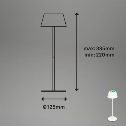 Brilo - LED RGB s prigušivanjem, punjiva, na dodir, vanjska stolna lampa KIKI LED/2,6W/5V IP44 2600 mAh bijela
