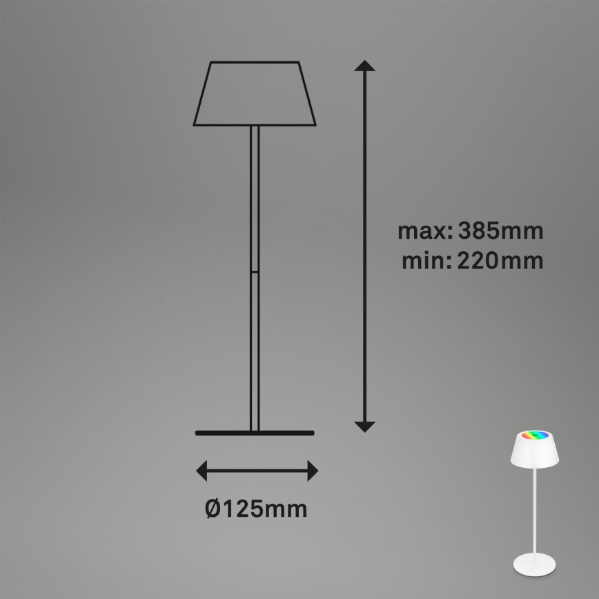 Brilo - LED RGB s prigušivanjem, punjiva, na dodir, vanjska stolna lampa KIKI LED/2,6W/5V IP44 2600 mAh bijela