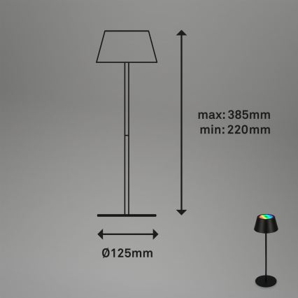 Brilo - LED RGB s podesivom svjetlinom, punjiva stolna lampa za vanjsku upotrebu s dodirnim upravljanjem KIKI LED/2,6W/5V IP44 2600 mAh crna