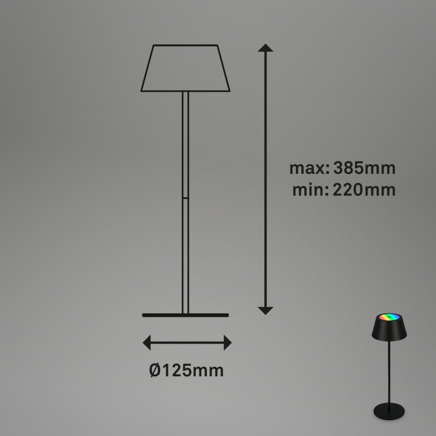 Brilo - LED RGB s podesivom svjetlinom, punjiva stolna lampa za vanjsku upotrebu s dodirnim upravljanjem KIKI LED/2,6W/5V IP44 2600 mAh crna
