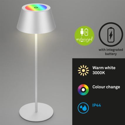 Brilo - LED RGB zatemnjiva punjiva na dodir vanjska stolna svjetiljka KIKI LED/2,6W/5V IP44 2600 mAh srebrna