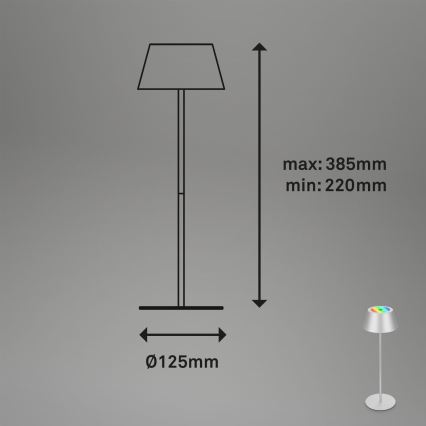 Brilo - LED RGB zatemnjiva punjiva na dodir vanjska stolna svjetiljka KIKI LED/2,6W/5V IP44 2600 mAh srebrna