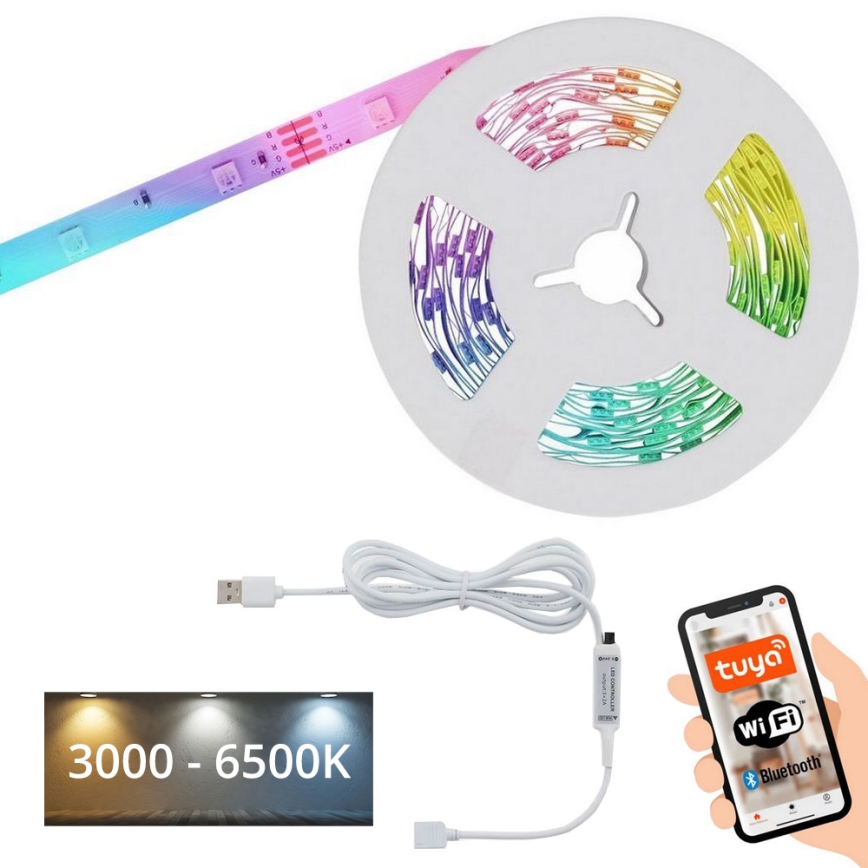 Brilo - LED RGBW prigušivačka trake MUSIC 6,6m LED/7,5W/USB Wi-Fi Tuya