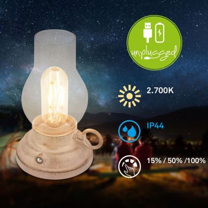 Brilo - LED stolna lampa KANEA, vanjska i punjiva, s mogućnošću prigušivanja, LED/1,5W/5V IP44 1200 mAh, bež