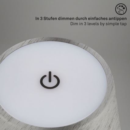Brilo - punjiva LED stolna vanjska lampa KIKI, s dodirnim prigušivanjem, LED/2,6W/5V IP44 2600 mAh srebrna