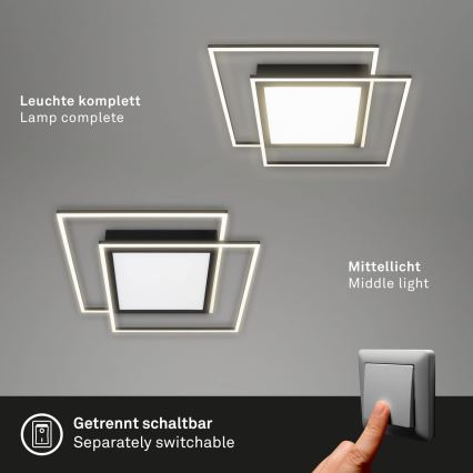 Brilo - LED stropna svjetiljka 2xLED/16W/230V + LED/19W 51,5x51,5 cm crna