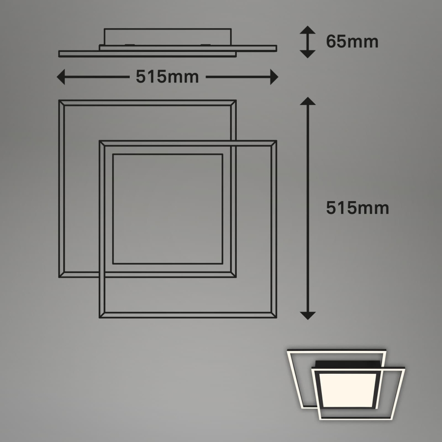 Brilo - LED stropna svjetiljka 2xLED/16W/230V + LED/19W 51,5x51,5 cm crna