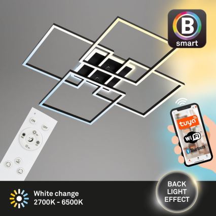 Brilo - LED stropna svjetiljka s mogućnošću prigušivanja FRAME LED/50W/230V 2700-6500K 72,4x72,4cm crna Wi-Fi Tuya + daljinski upravljač
