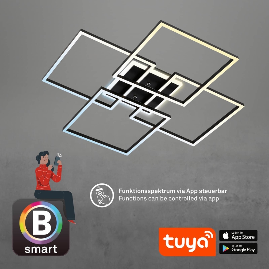 Brilo - LED stropna svjetiljka s mogućnošću prigušivanja FRAME LED/50W/230V 2700-6500K 72,4x72,4cm crna Wi-Fi Tuya + daljinski upravljač
